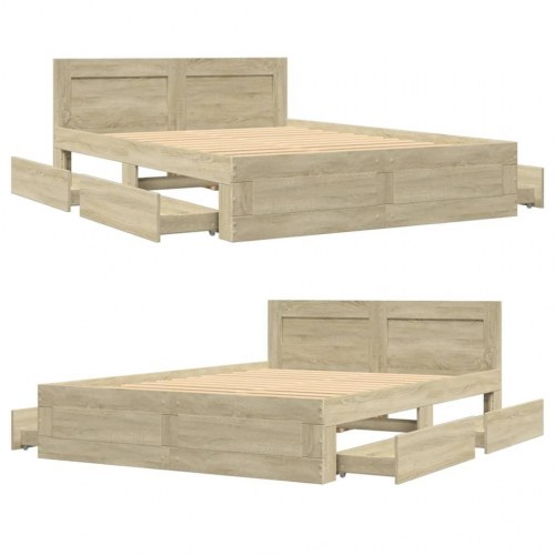 Sengeramme med gavl og skuffer 120 x 190 cm - sonoma-eg