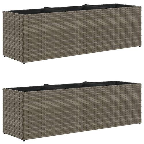 Plantekasser 2 stk. med 3 potter 105x30x32 cm polyrattan grå