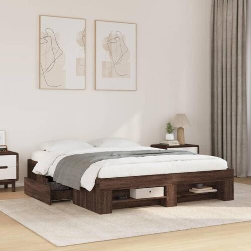 Sengeramme 150x200 cm uden madras konstrueret træ brunt eg