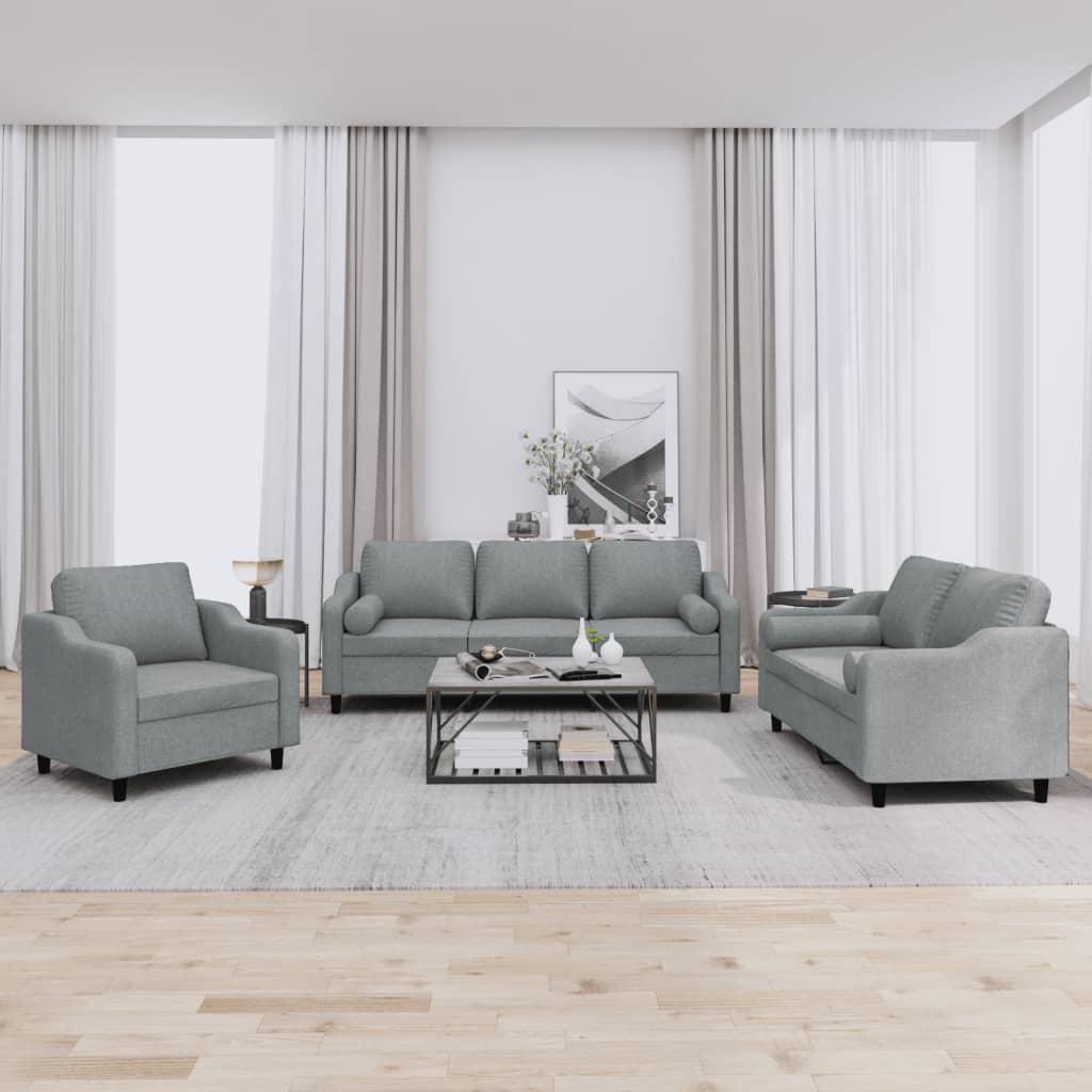 3 personers sofa med puder stof lysegrå