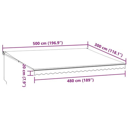 Foldemarkise 5x3 m stof og aluminium antracitgrå og hvid