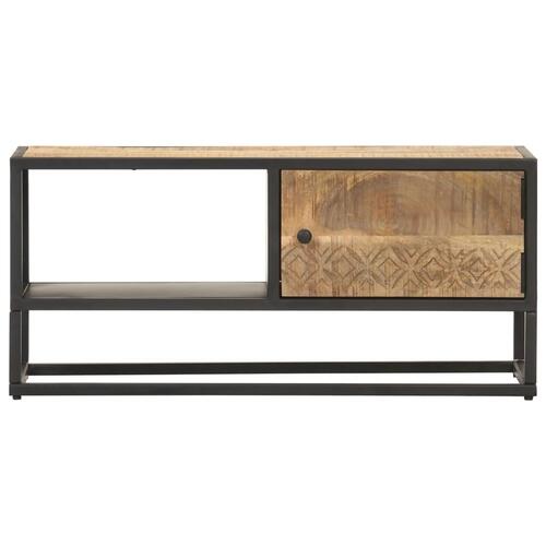 Tv-skab med udskåret låge 90x30x40 cm ru mangotræ