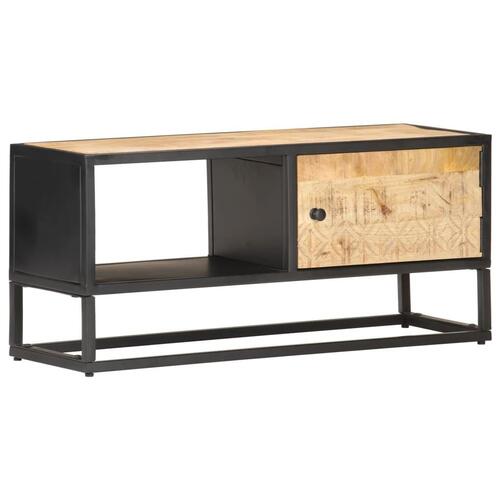 Tv-skab med udskåret låge 90x30x40 cm ru mangotræ