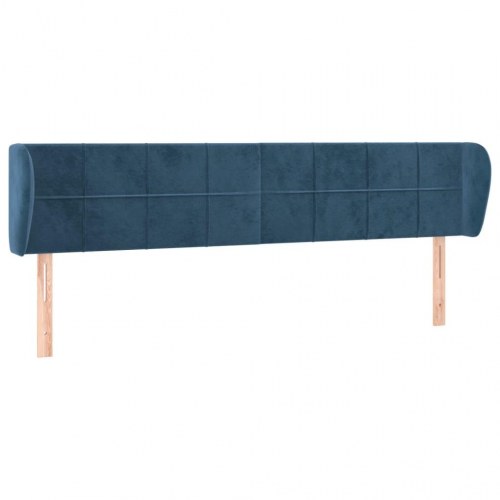 Sengegavl med kanter 163 x 23 x 78/88 cm - mørkeblå fløjl