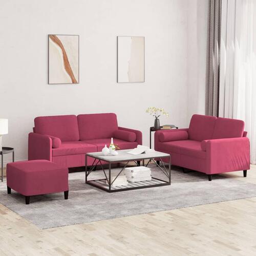 3 personers sofa med puder velour vinrød