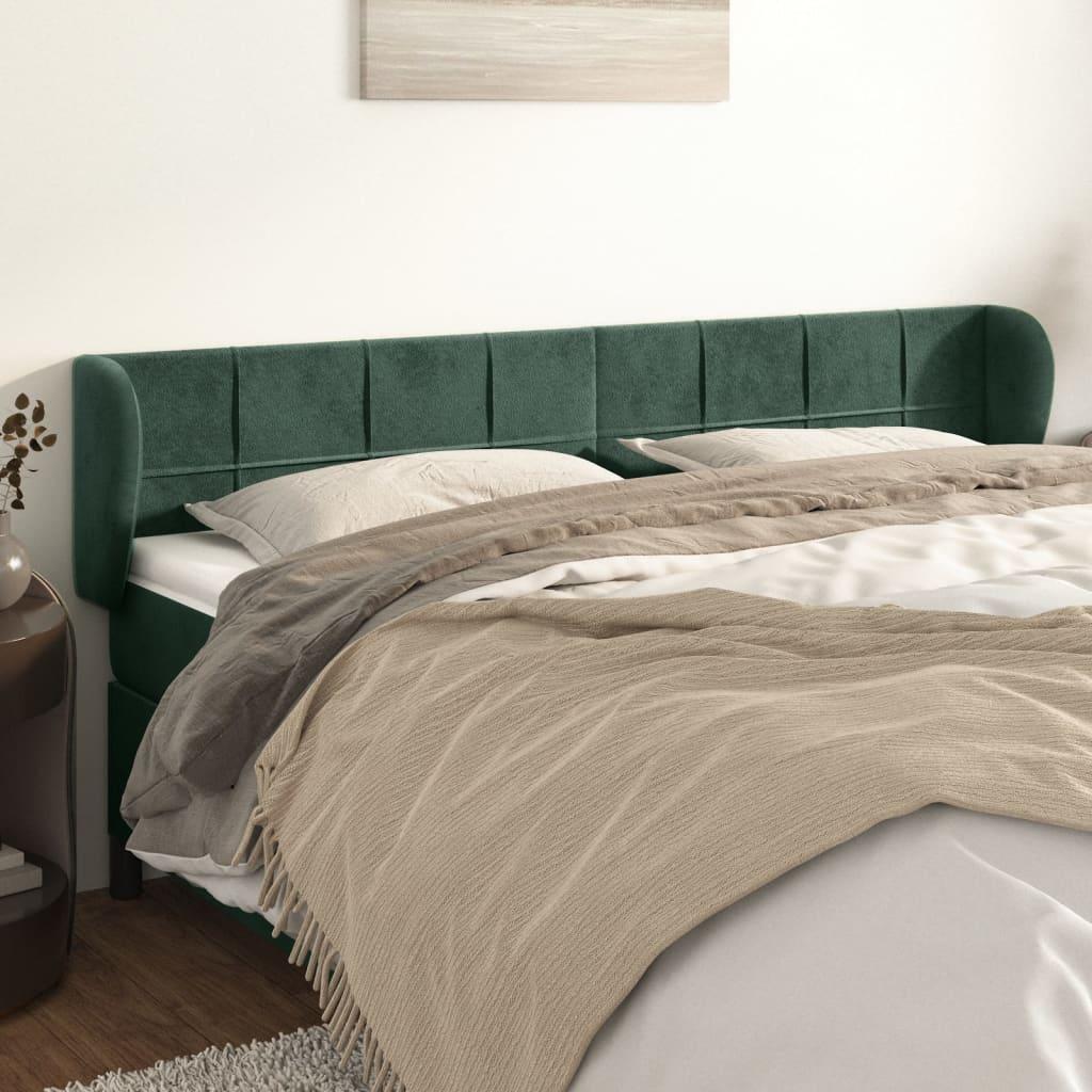 Sengegavl med kanter 163x23x78/88 cm fløjl mørkegrøn billede