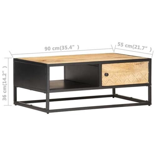 Sofabord med udskåret låge 90x55x36 cm ru mangotræ