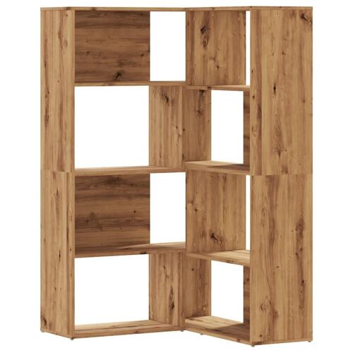 Bogreol til hjørne 85x85x140 cm 4 hylder konstrueret træ eg