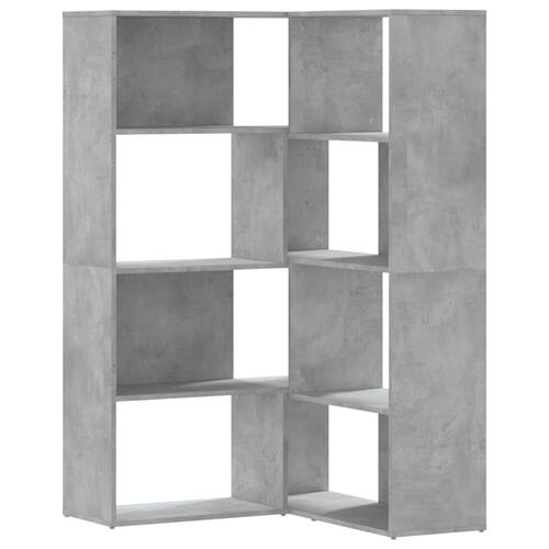 Bogreol til hjørne 85x85x140cm 4hylder konstrueret træ betongrå