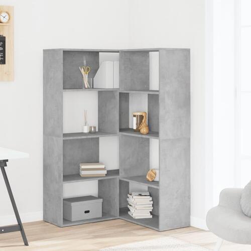 Bogreol til hjørne 85x85x140cm 4hylder konstrueret træ betongrå