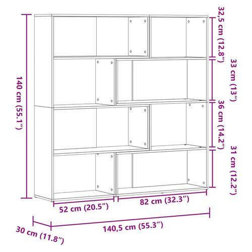 Bogreol til hjørne 85x85x140cm 4hylder konstrueret træ betongrå