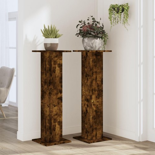 Plantestativer 2 stk. 30x30x95 cm konstrueret træ røget eg