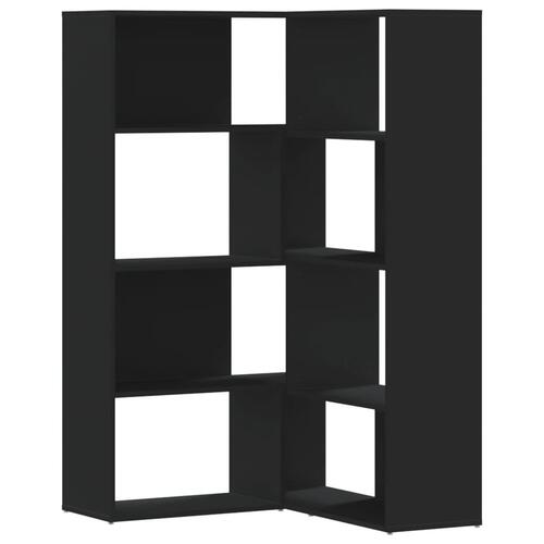 Bogreol til hjørne 85x85x140 cm 4 hylder konstrueret træ sort