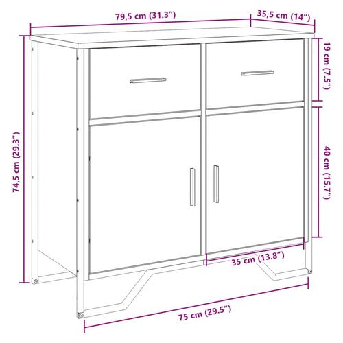 Skænk 79,5x35,5x74,5 cm konstrueret træ sonoma-eg