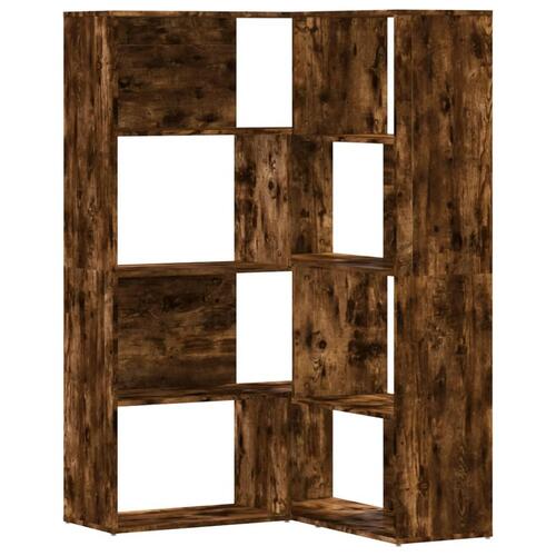 Bogreol til hjørne 85x85x140cm 4hylder konstrueret træ røget eg