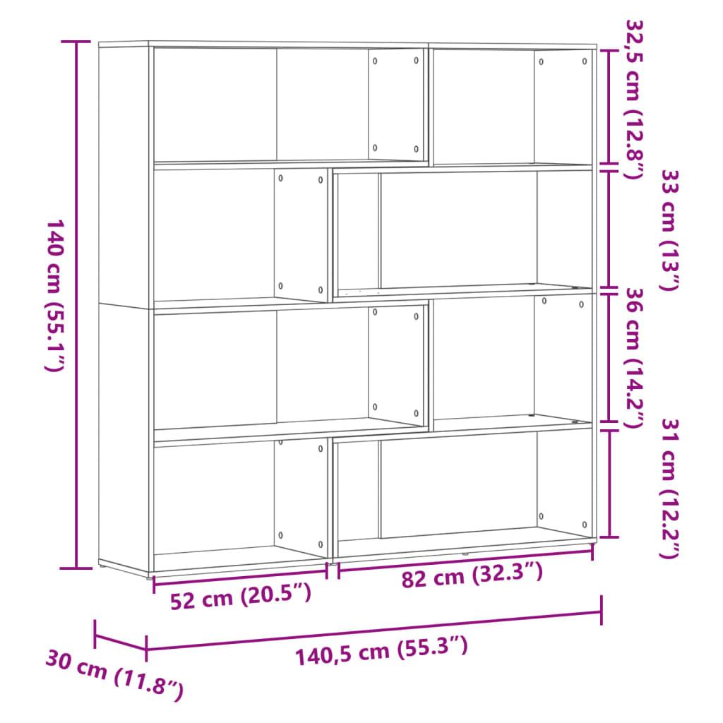 Bogreol til hjørne 85x85x140cm 4hylder konstrueret træ brunt eg