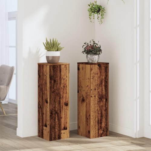 Plantestativer - 2 stk. 25×25×80 cm i konstrueret træ, antikt træ