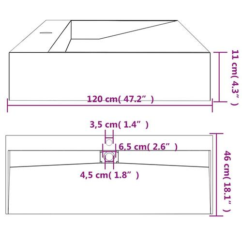 Håndvask 120 x 46 x 11 cm mineralstøbt/marmorstøbt antracitgrå