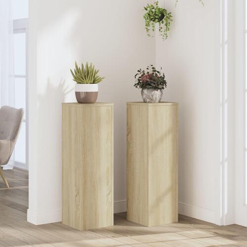 Plantestativer 2 stk. 25x25x80 cm konstrueret træ sonoma-eg
