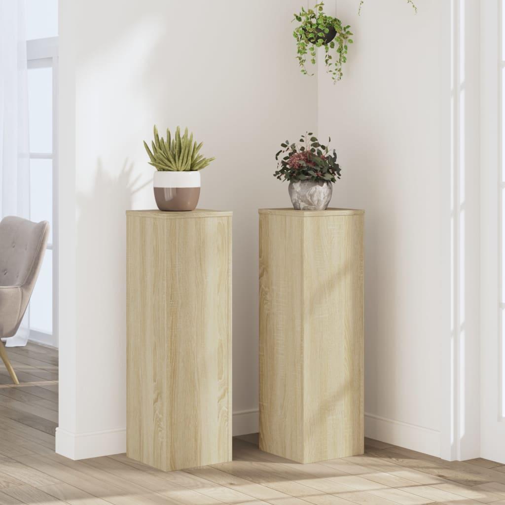 Plantestativer 2 stk. 25x25x80 cm konstrueret træ sonoma-eg