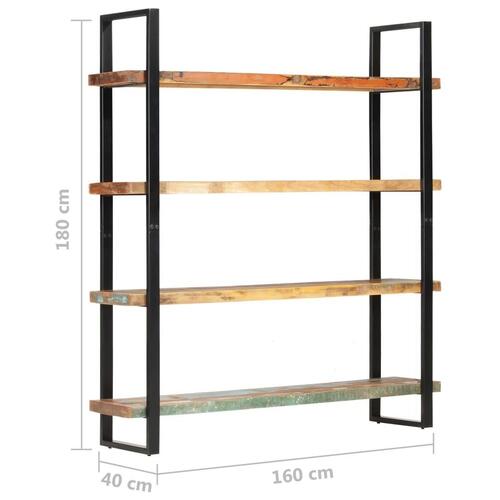 Bogreol med 4 hylder 160x40x180 cm massivt genbrugstræ