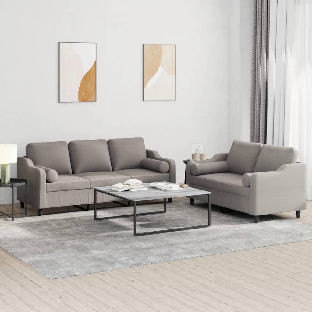 2 personers sofa med puder stof gråbrun