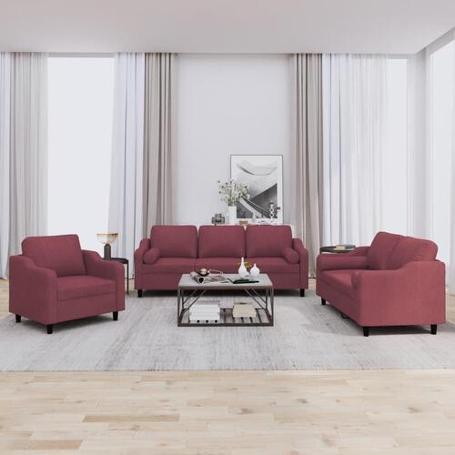 3 personers sofa med puder stof vinrød