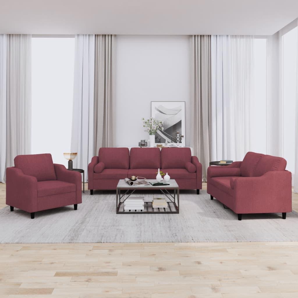 3 personers sofa med puder stof vinrød