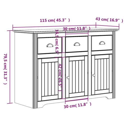 Skænk BODO 115,5x43x200,5 cm massivt fyrretræ hvid og brun
