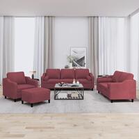 Sofasæt 4 dele med puder stof vinrød