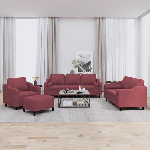 Sofasæt 4 dele med puder stof vinrød