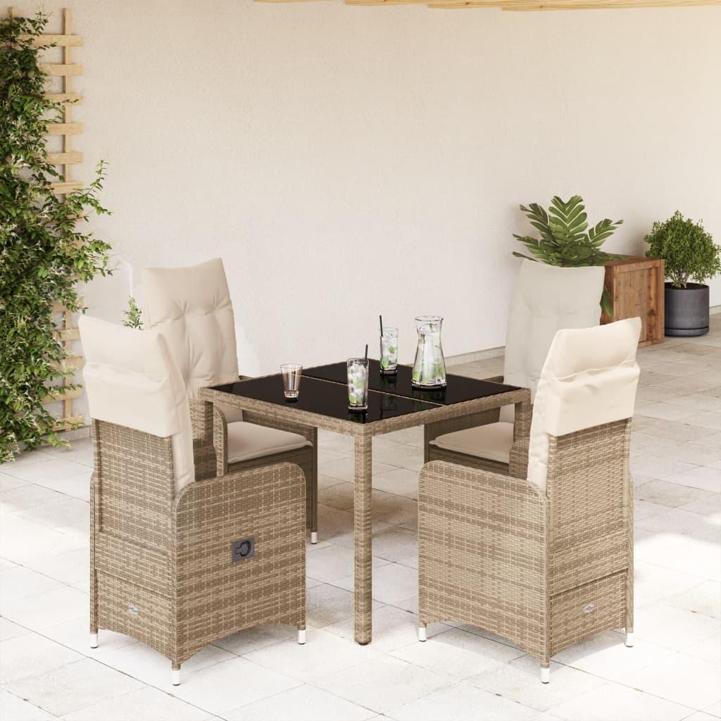 Bistrosæt til haven 5 dele med hynder polyrattan beige