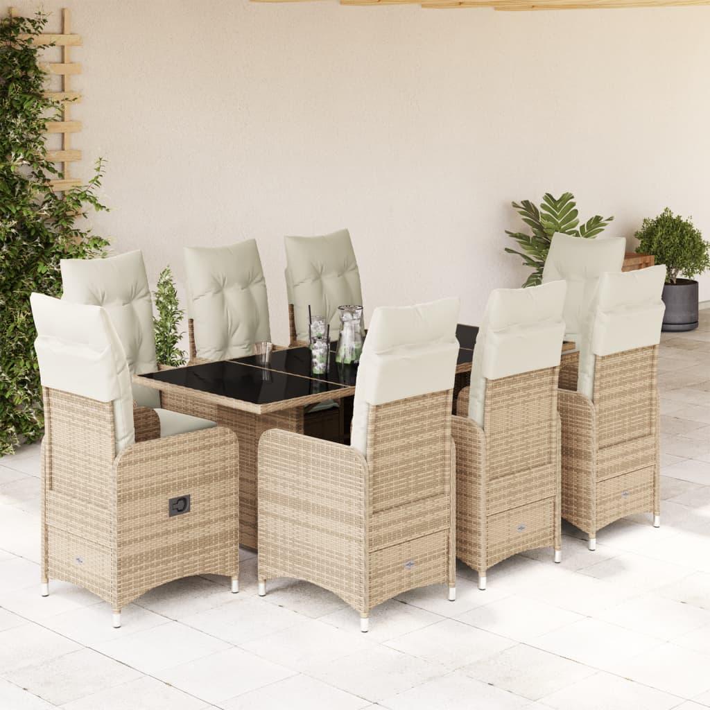 Bistrosæt til haven 9 dele med hynder polyrattan beige