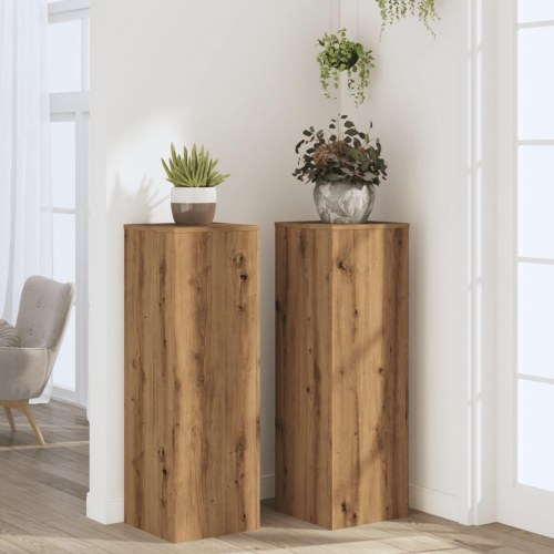 Plantestativer sæt á 2 - 33×33×100 cm i konstrueret træ, egetræsfarve