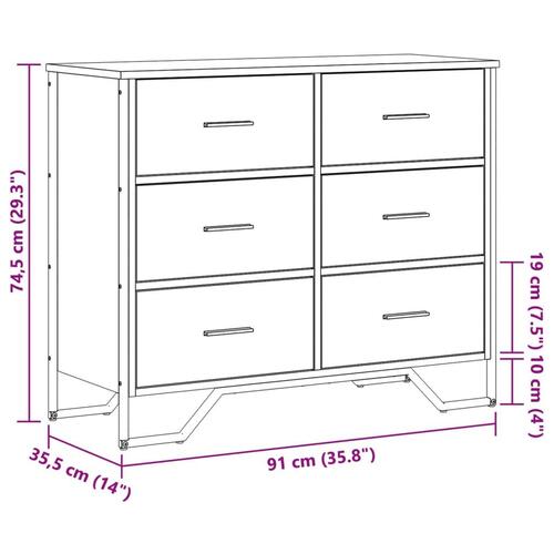 Kommode 91x35,5x74,5 cm konstrueret træ sonoma-eg