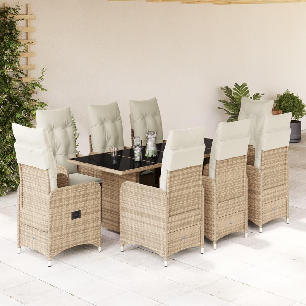 Bistrosæt til haven 9 dele med hynder polyrattan beige