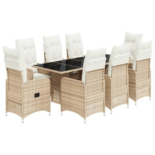 Bistrosæt til haven 9 dele med hynder polyrattan beige