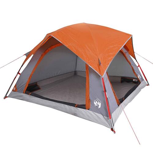 4-personers campingtelt vandafvisende grå og orange