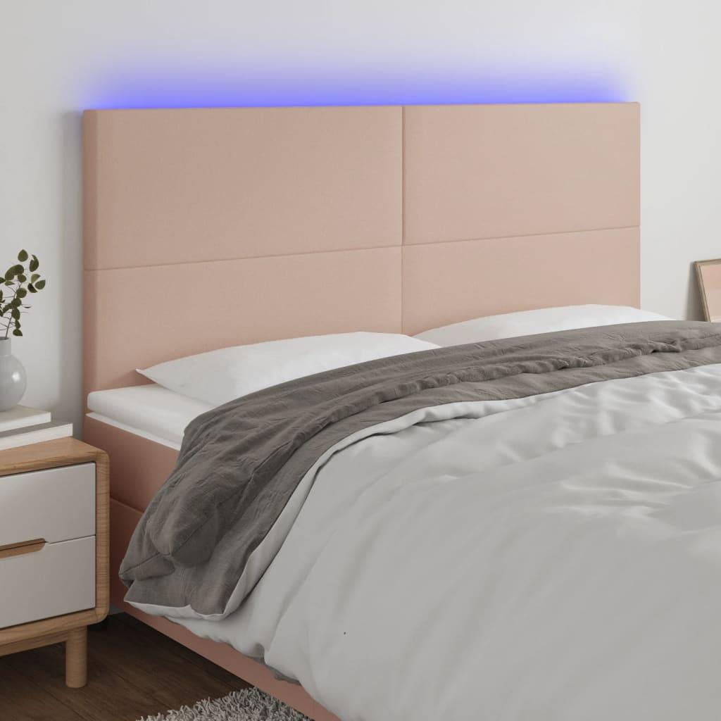Sengegavl med LED-lys 160x5x118/128 cm kunstlæder cappuccino