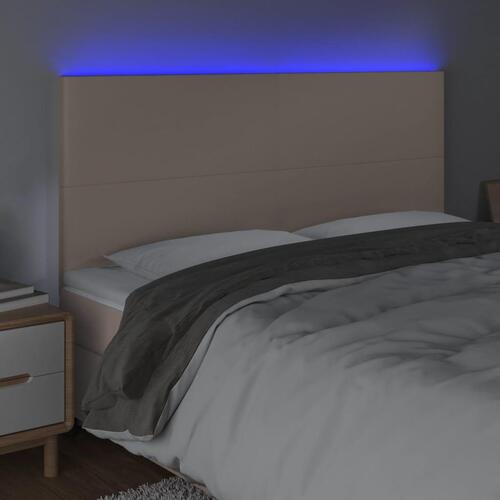 Sengegavl med LED-lys 160x5x118/128 cm kunstlæder cappuccino