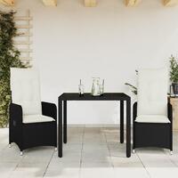 Bistrosæt til haven 3 dele med hynder polyrattan sort