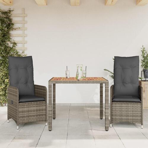 Bistrosæt til haven 3 dele med hynder polyrattan grå