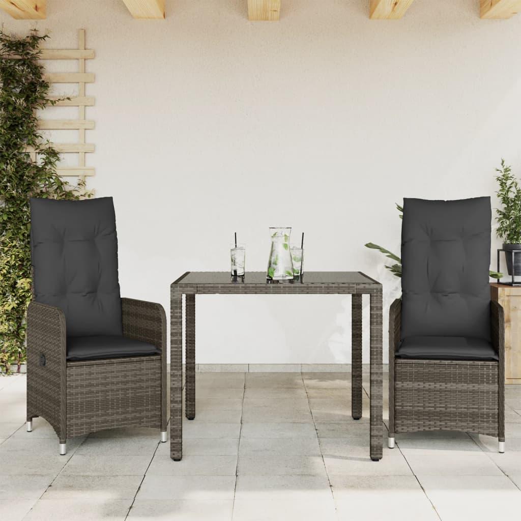 Bistrosæt til haven 3 dele med hynder polyrattan grå