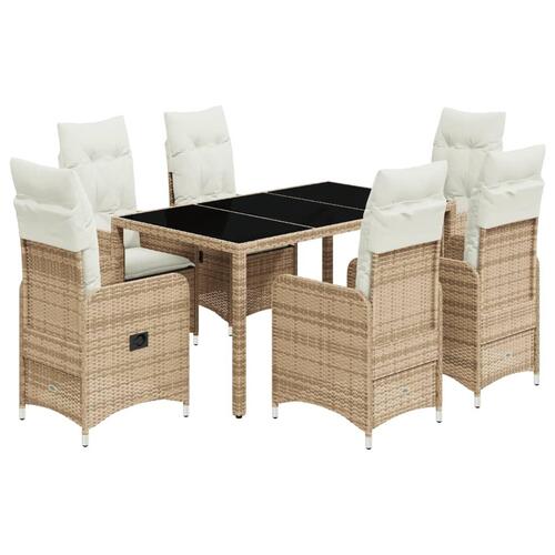 Bistrosæt til haven 7 dele med hynder polyrattan beige