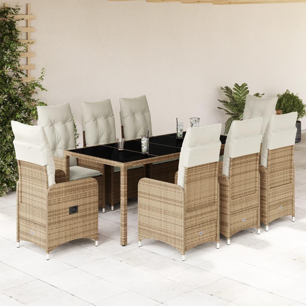Bistrosæt til haven 9 dele med hynder polyrattan beige