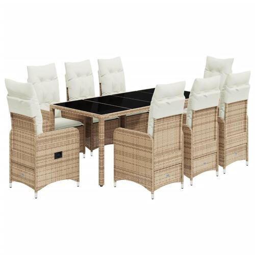 Bistrosæt til haven 9 dele med hynder polyrattan beige