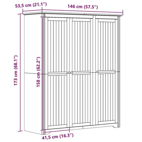 Klædeskab BODO 146x53,5x173 cm massivt fyrretræ grå
