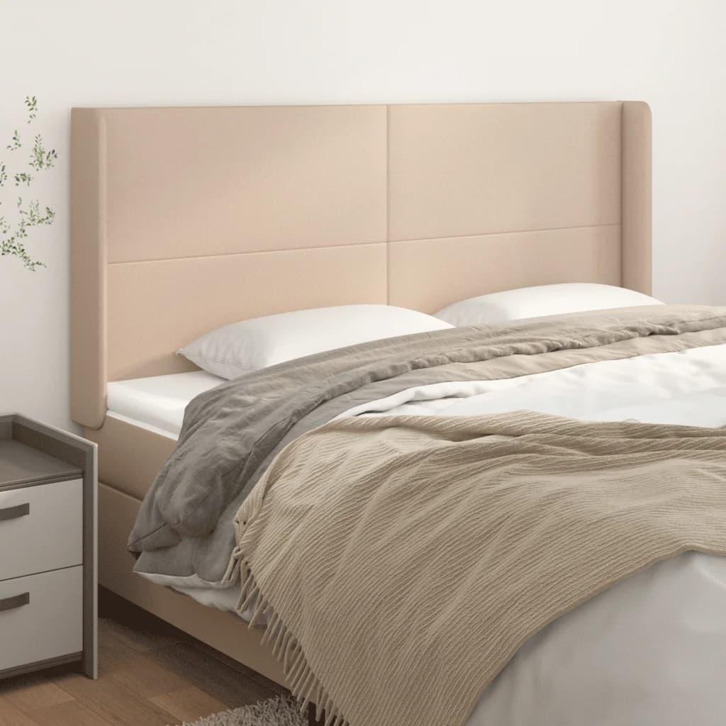 Sengegavl med kanter 163 x 16 x 118/128 cm i kunstlæder - cappuccino