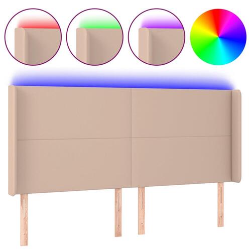 Sengegavl med LED-lys 163x16x118/128 cm kunstlæder cappuccino