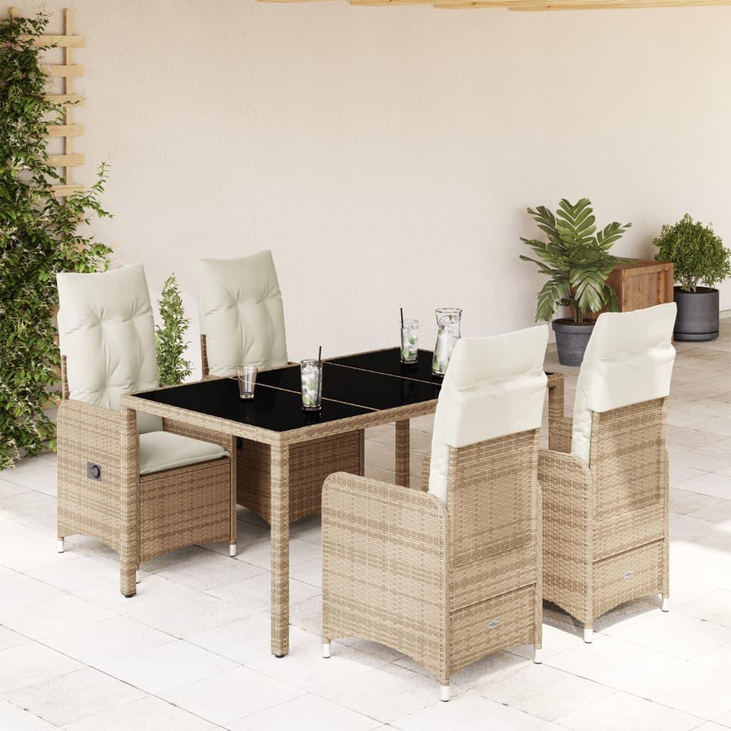Bistrosæt til haven 5 dele med hynder polyrattan beige